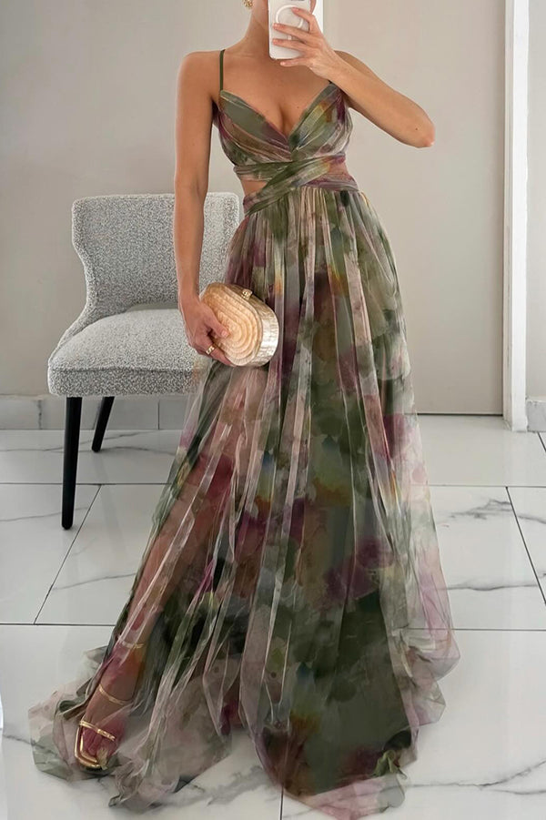 Summer elegant floral maxi dress for women, spaghetti strap, a-line, perfect for resort style.