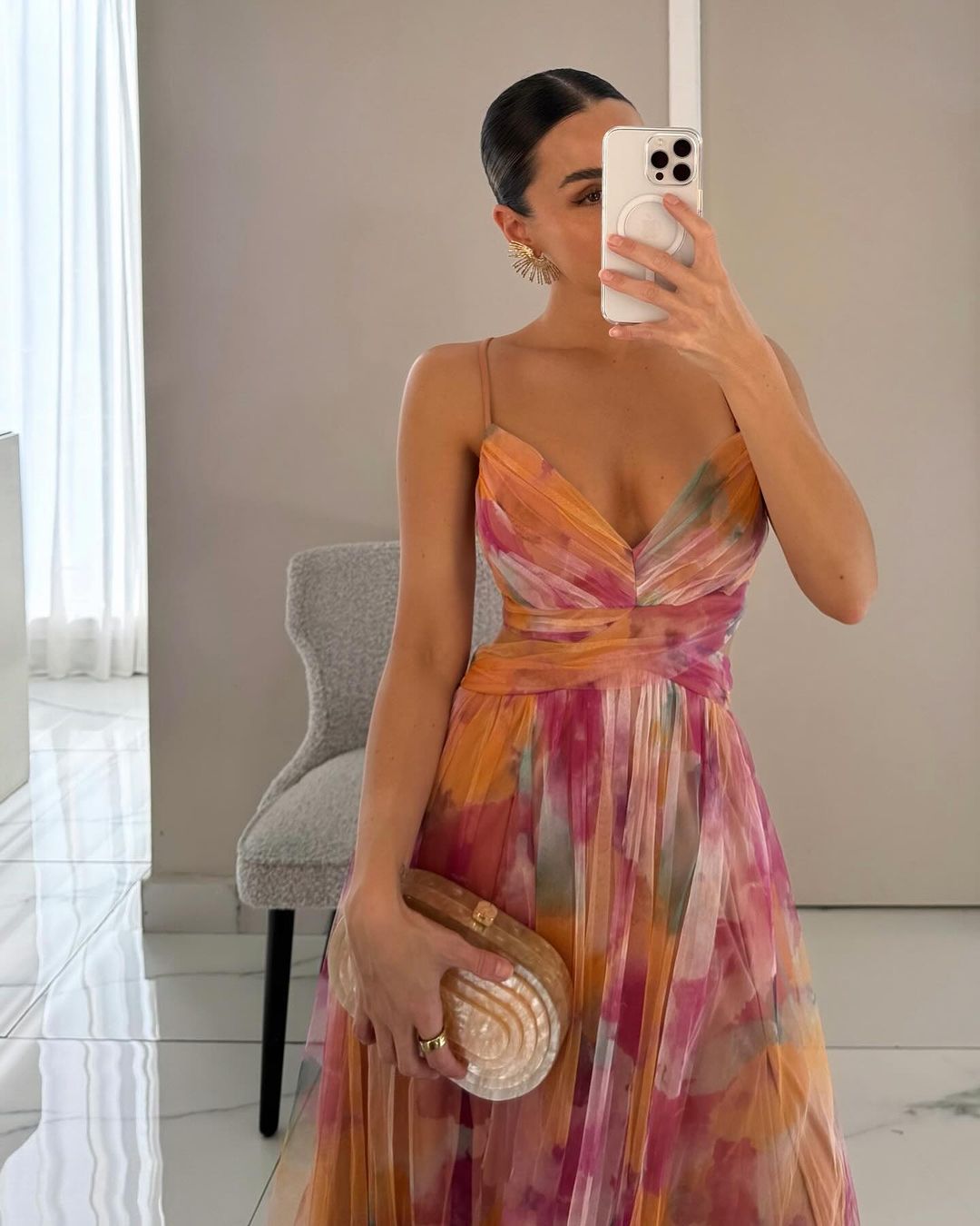 Summer women's floral print maxi dress, a-line cut, backless v-neck, resort style elegance.