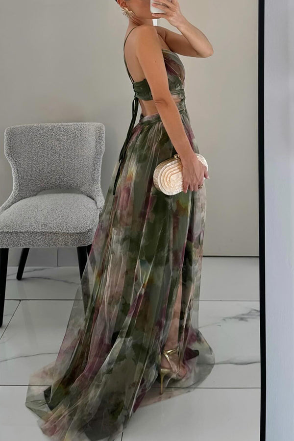 Women's backless floral maxi dress with v-neck, flowy summer elegance for resort style.