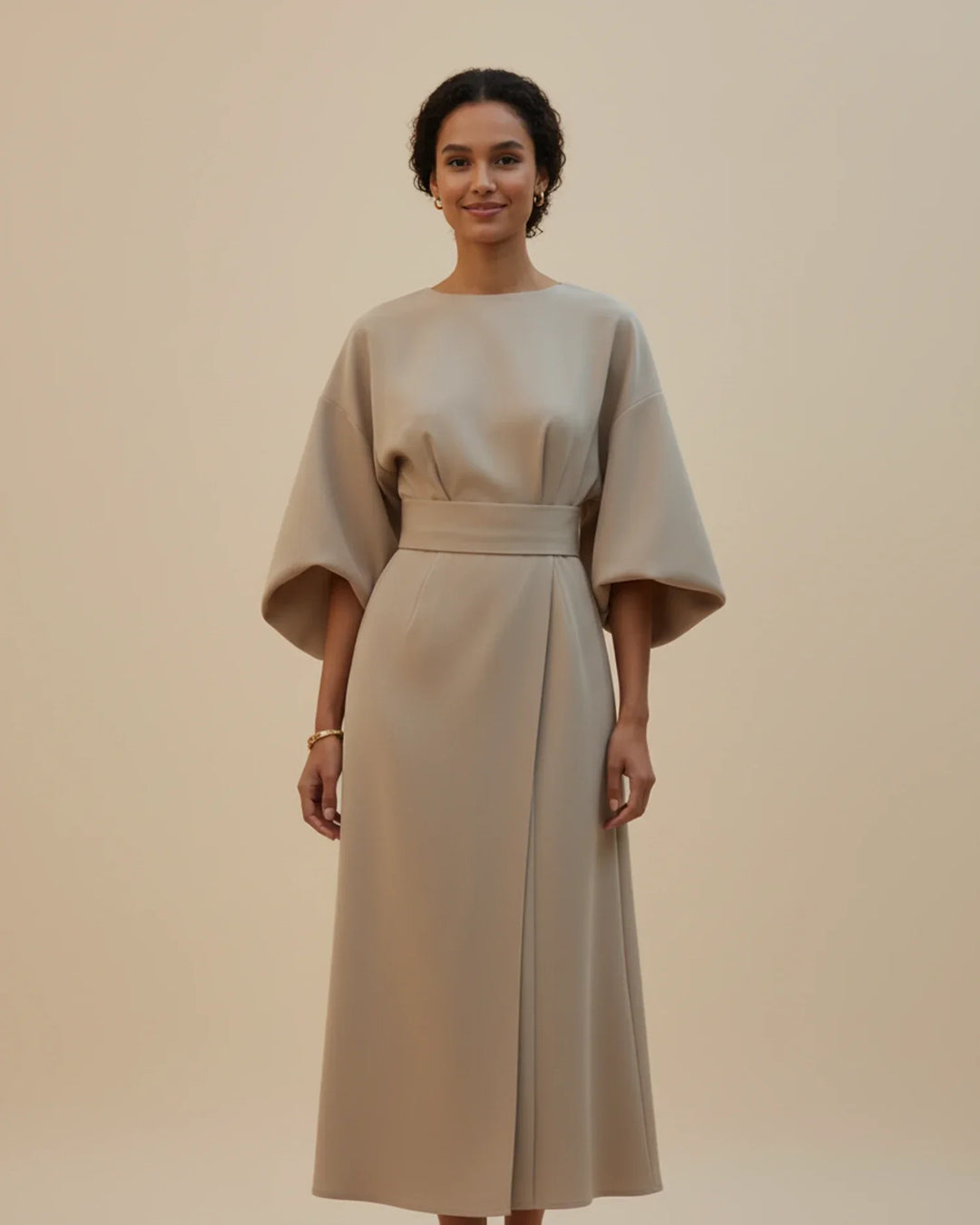 Gorgeous women's summer midi dress, a belted wrap design with romantic lantern sleeves for a sophisticated look.