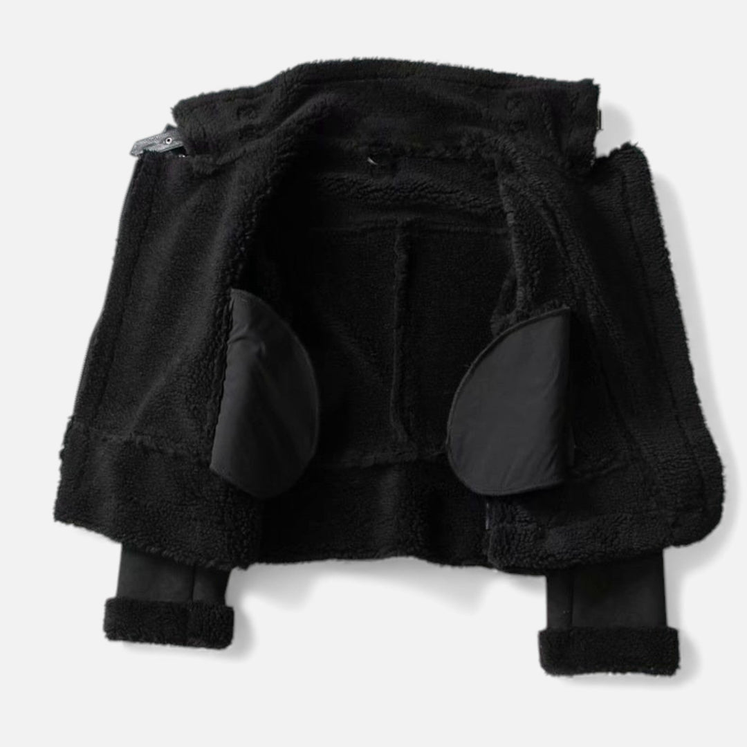 Versatile women's lapel moto jacket. Elegant outerwear in khaki or black, perfect for stylish, warm winter fashion.