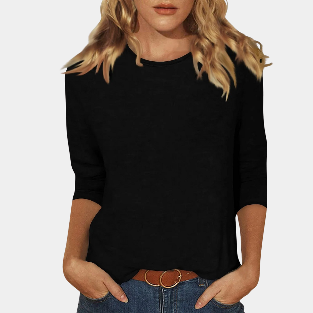 Women's elegant long sleeve top, a comfortable and stylish crew neck t-shirt. Perfect for versatile casual wear.