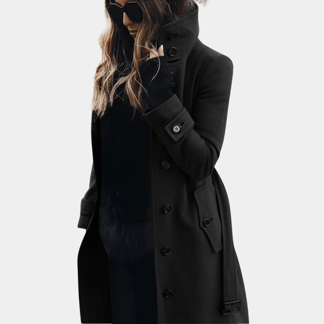 Elegant women's semi-fitted quilted trench coat. Classic design, perfect for sophisticated fall & winter style.
