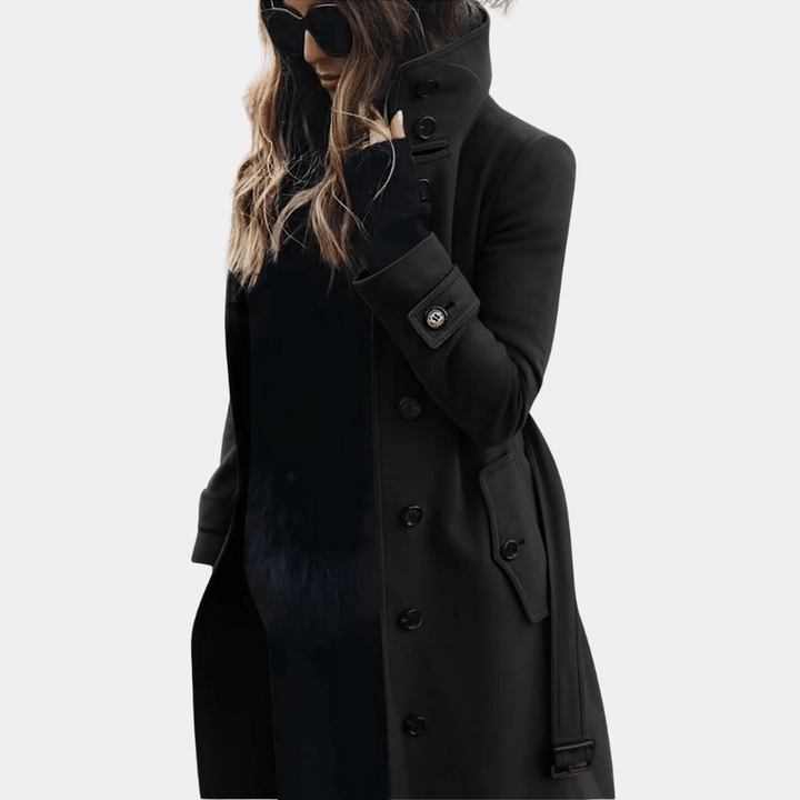 Elegant women's semi-fitted quilted trench coat. Classic design, perfect for sophisticated fall & winter style.