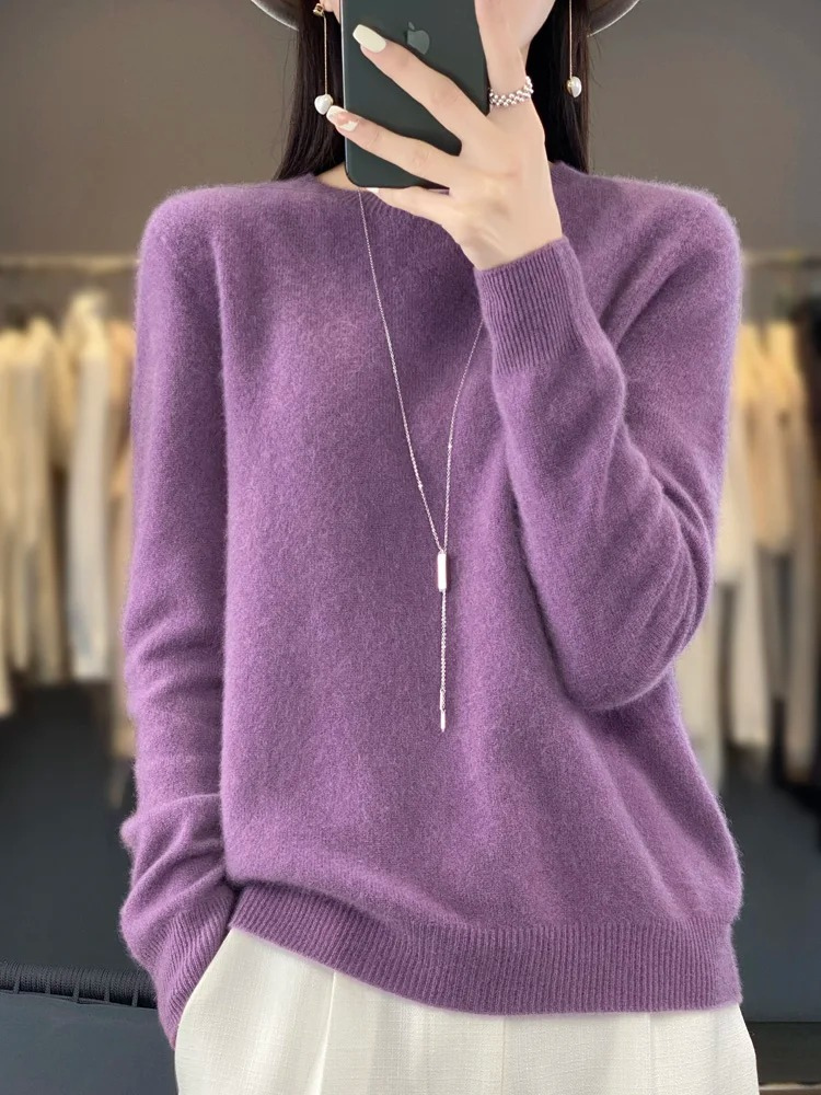 Stylish women's round neck knit pullover. Elegant long sleeve top, comfortable & versatile fashion.
