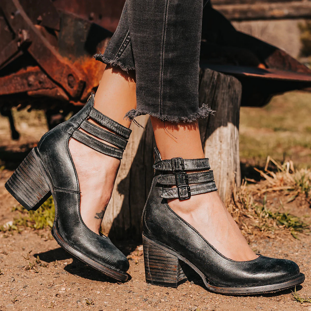 Women's summer sandals: elegant strappy upper, stable block heel, secure ankle strap.