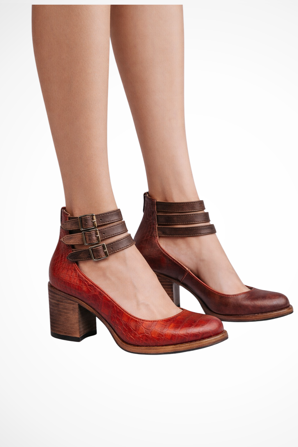 Comfortable women's block heel sandals with elegant strappy detailing and ankle support.