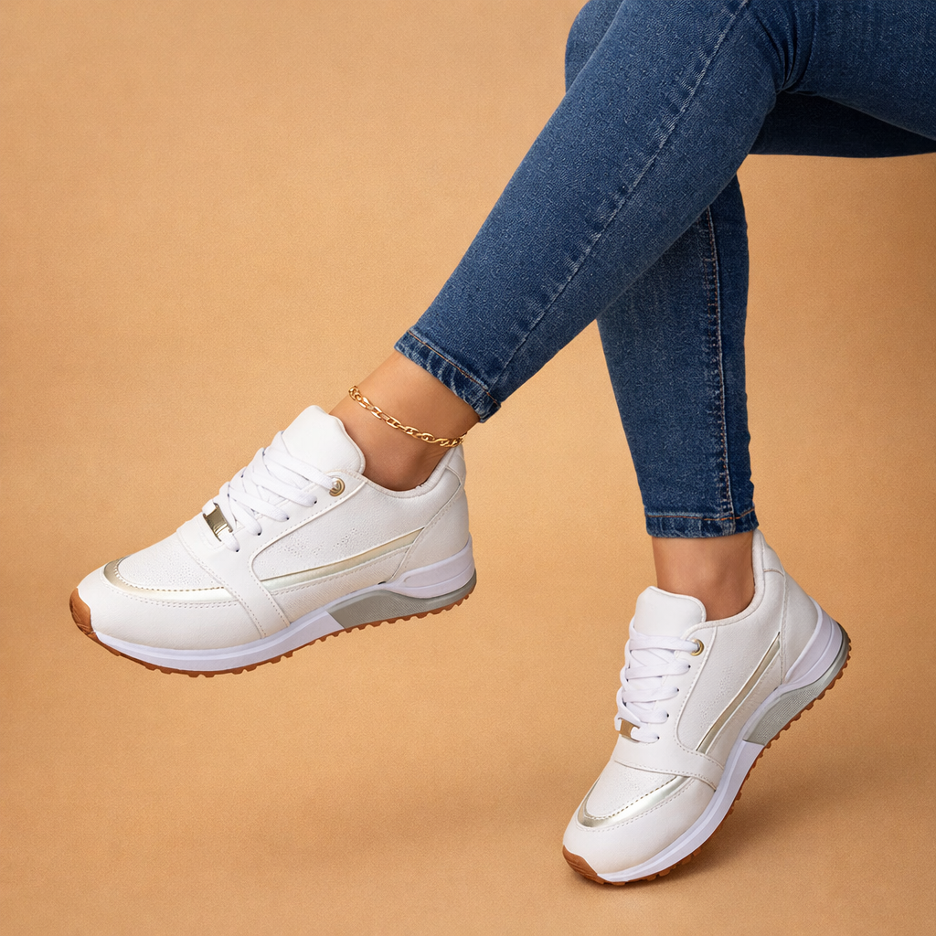Fashionable women's sneakers with elevated sole. Comfortable footwear for street style & athletic chic.