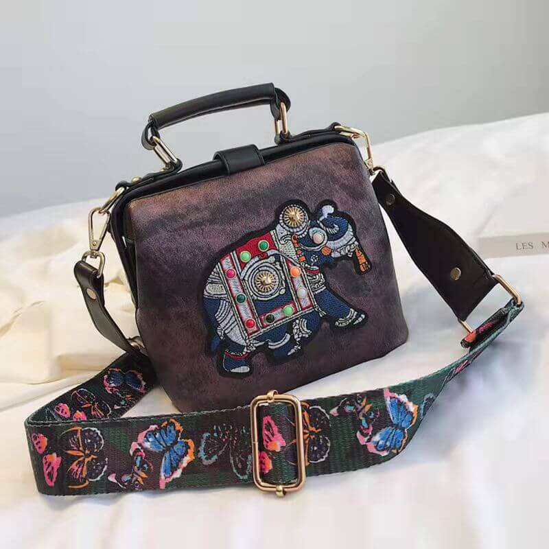 Women's versatile shoulder bag, bohemian embroidered with a detailed mandala.