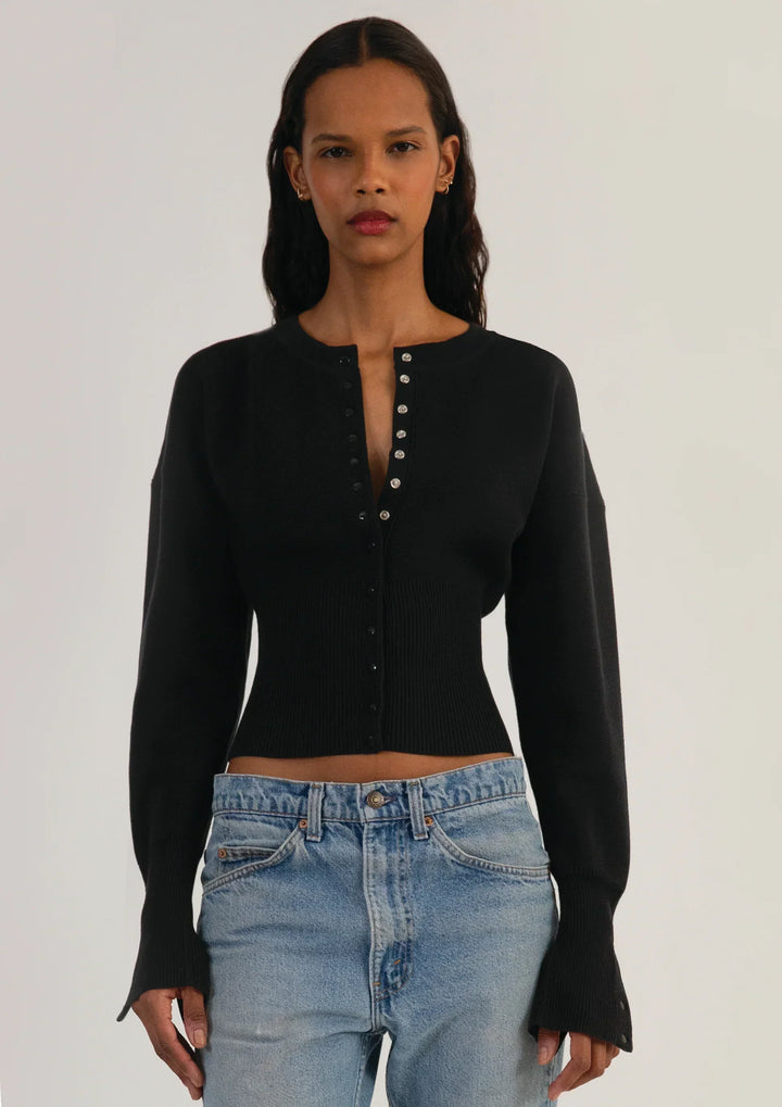 Slim fit women's long sleeve cropped cardigan, classic button-up design, perfect for layering.