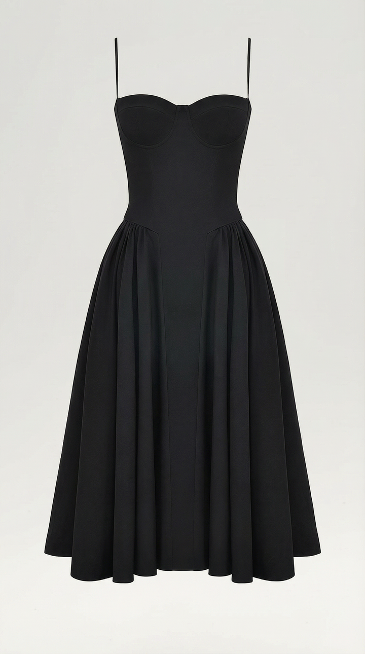 Romantic women's floral midi dress, perfect for spring occasions with a structured fit.