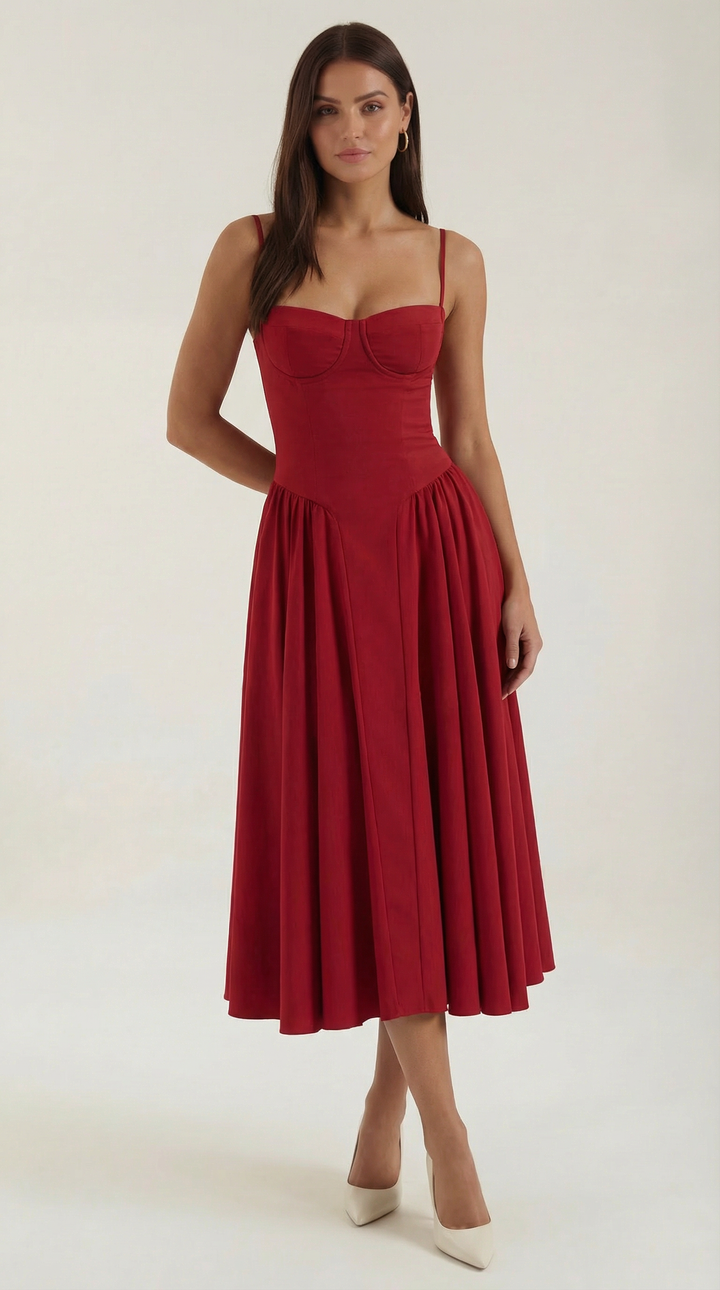 Sweetheart neck floral midi dress, a lovely women's corset style for summer.