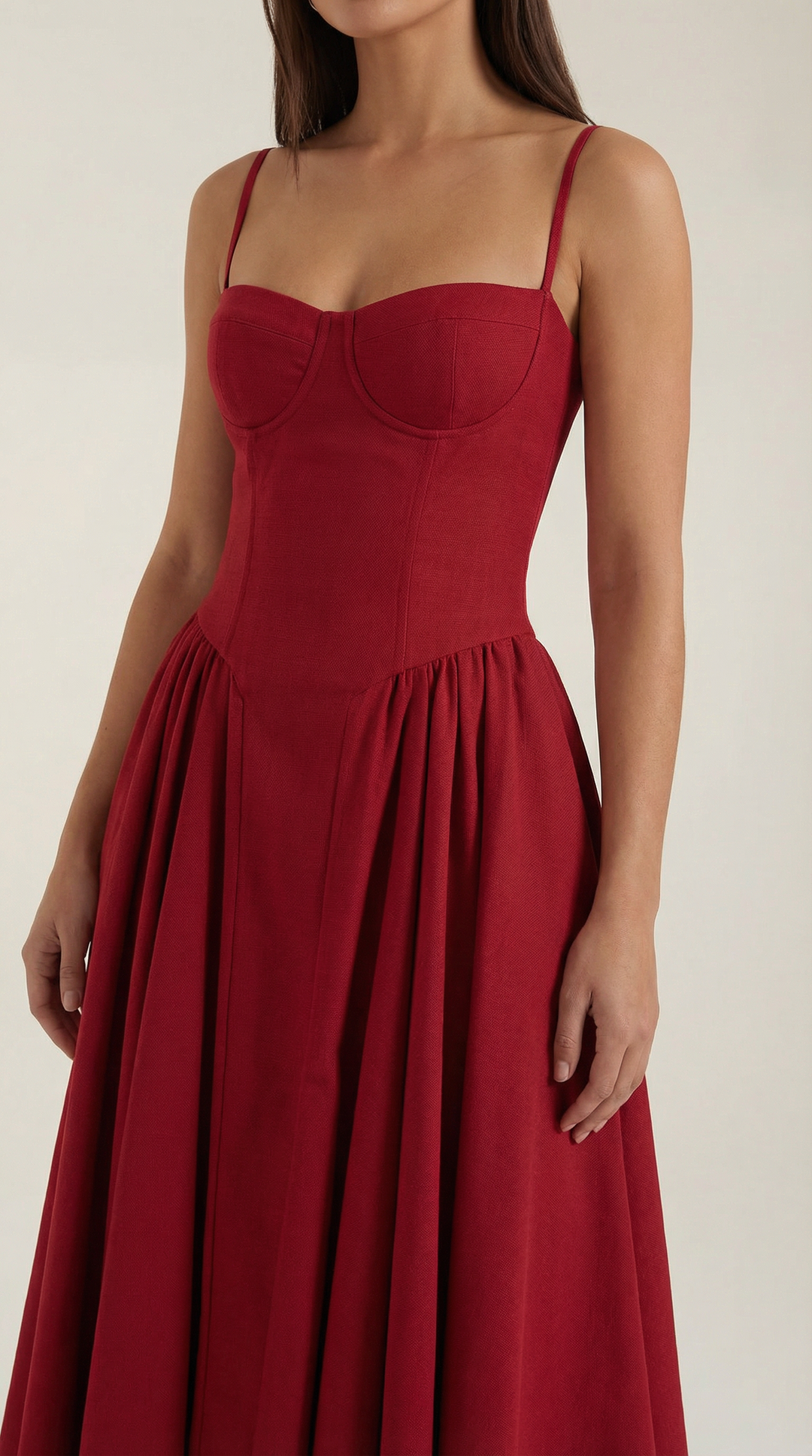 Corset style floral midi dress for women, perfect for romantic garden parties.
