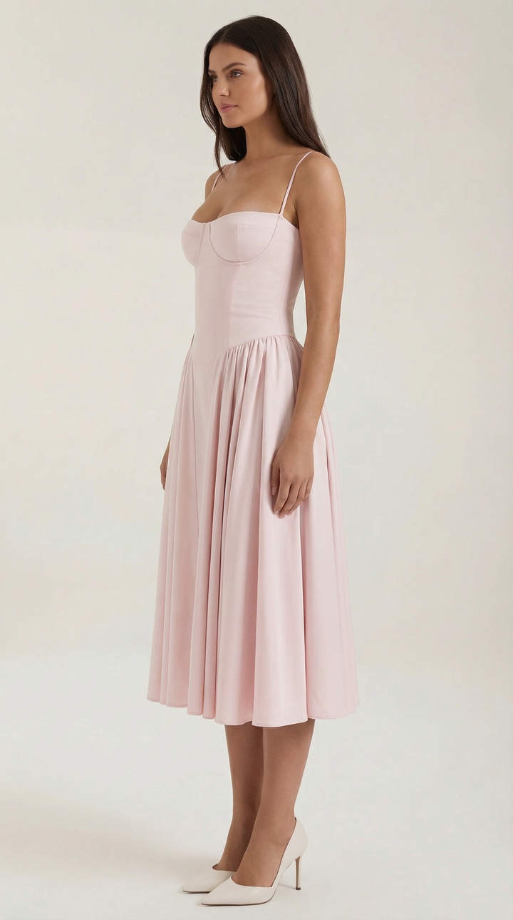 Elegant women's floral midi dress, a perfect occasion wear with a structured fit.