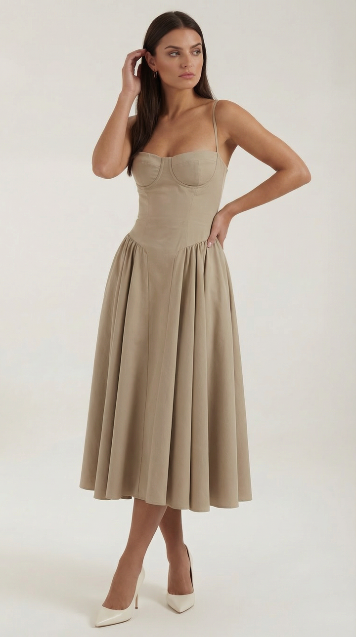 Structured fit floral midi dress for women, with elegant sweetheart neck.