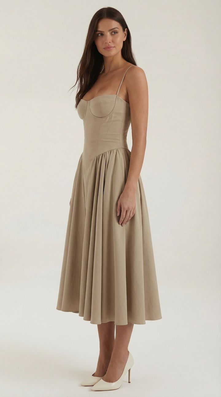 Women's romantic floral midi dress, perfect for spring occasions and summer elegance.