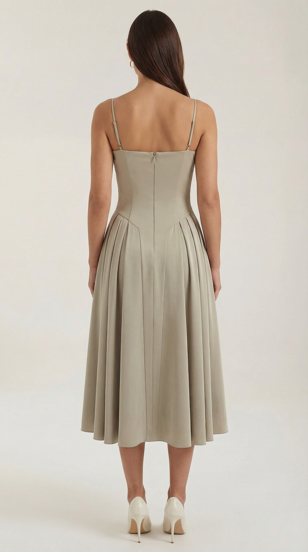 Sweetheart neck floral midi dress, a flattering corset style for women.