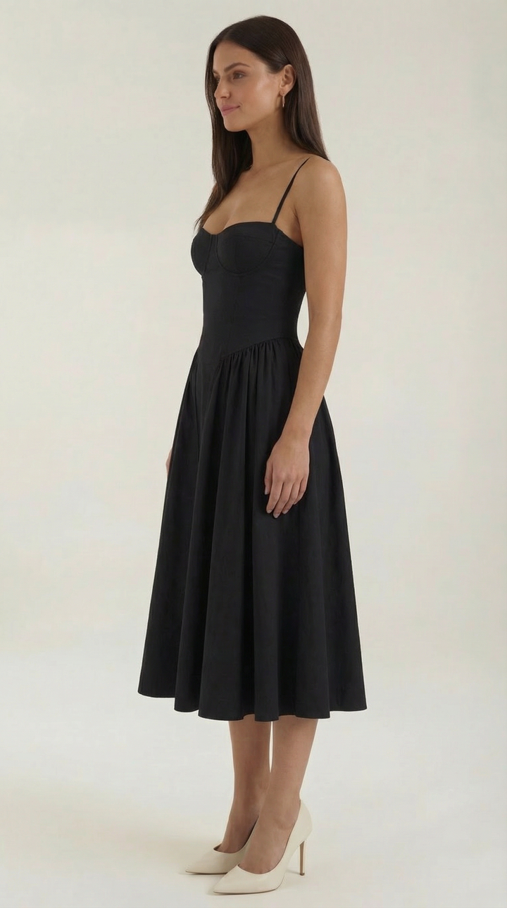Sweetheart neck floral midi dress with a flattering corset bodice for women.