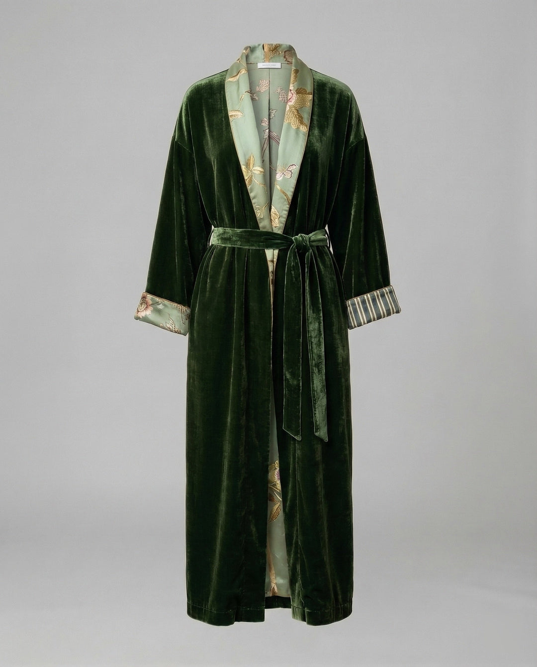Elegant women's floral loungewear set with a stylish belt, perfect for relaxing and comfortable nightwear.