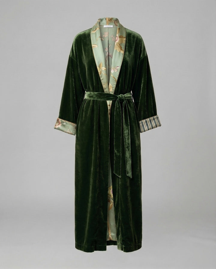 Elegant women's floral loungewear set with a stylish belt, perfect for relaxing and comfortable nightwear.