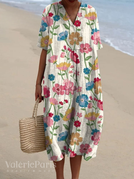 Women's comfortable floral maxi dress, perfect holiday essential for summer ease.