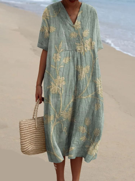 Flowy women's floral maxi dress, ideal for beach or casual outings, breathable fashion.