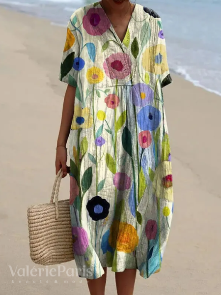 Breathable women's floral maxi dress, ideal for casual comfort & summer holidays.