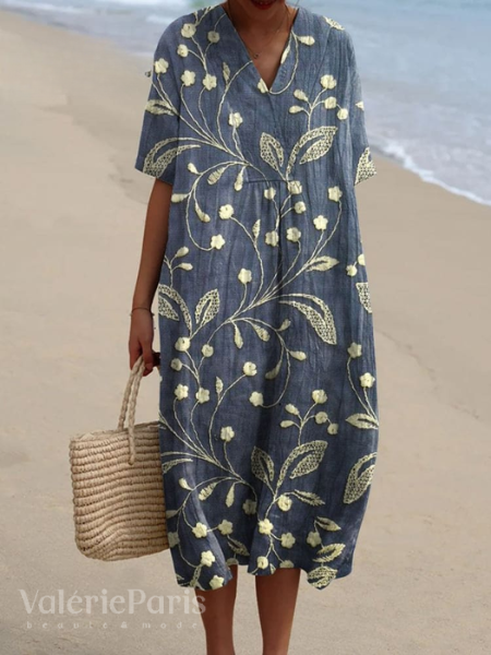 Flowy floral print maxi dress, casual summer wear for women, breathable & chic.