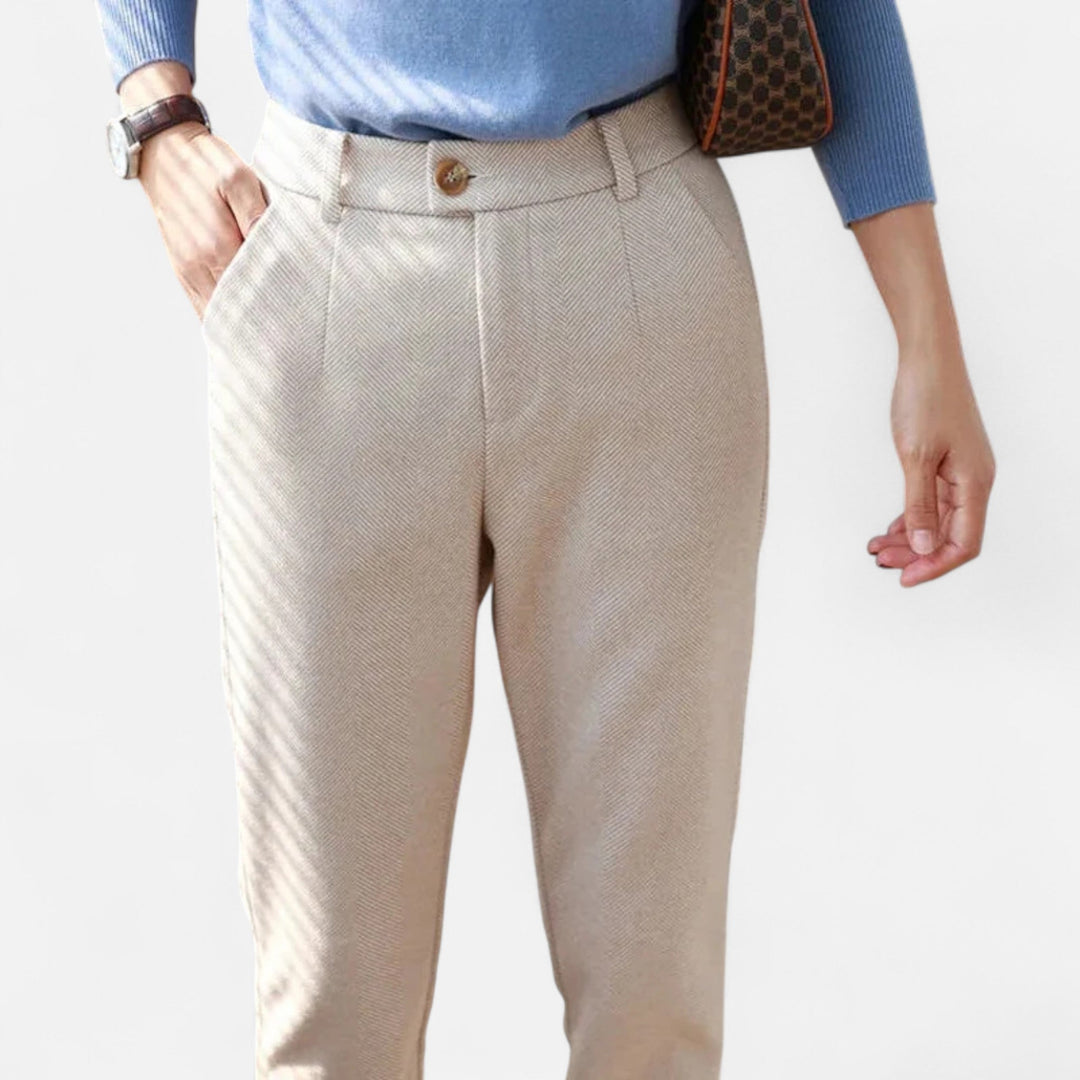 Women's high-waist black pencil pants, elegant slim fit for professional office wear.
