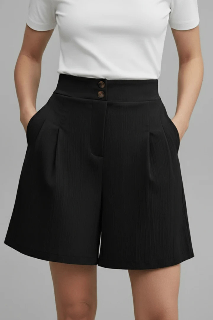 Women's chic tailored high-waist pleated Bermuda shorts, perfect for versatile styling.