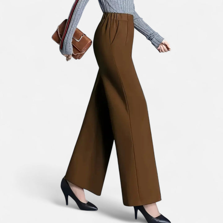 Women's high-waist straight-leg trousers, elegant and comfortable for work or casual chic style.