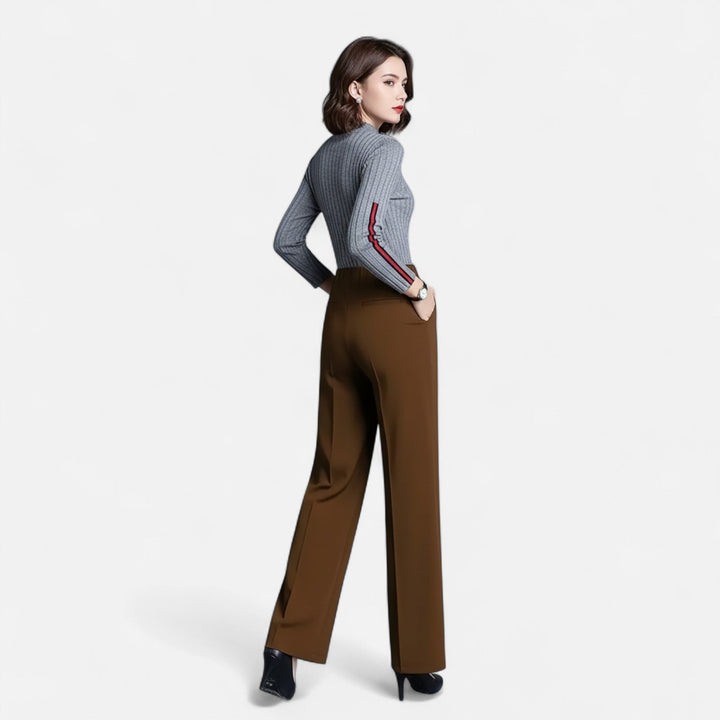 Comfortable high-waist straight-leg trousers with elastic waist for effortless, elegant style.