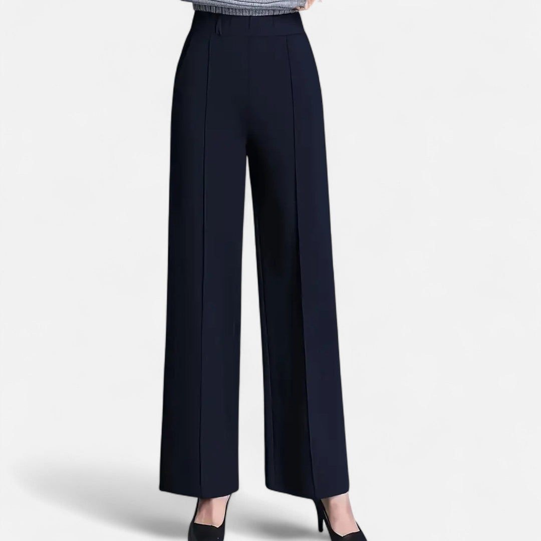 Chic women's high-waist straight-leg pants with cuffed hem, ideal for versatile fashion.