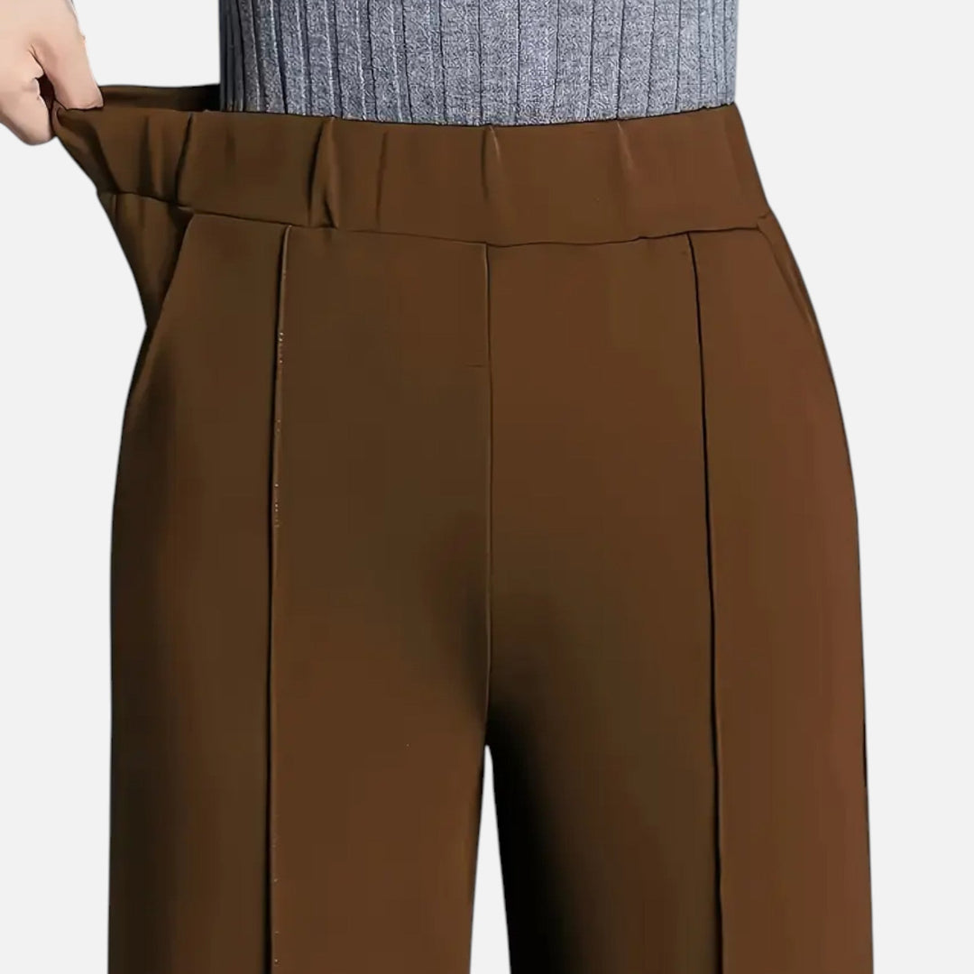 Modern women's straight-leg trousers, high-waist design combines comfort with workwear appeal.
