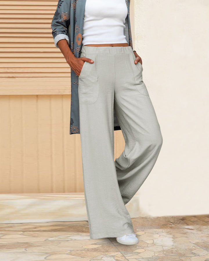 High-waisted straight leg pants for women. Enjoy comfortable, casual, and modern everyday wear. Ladies' fashion.