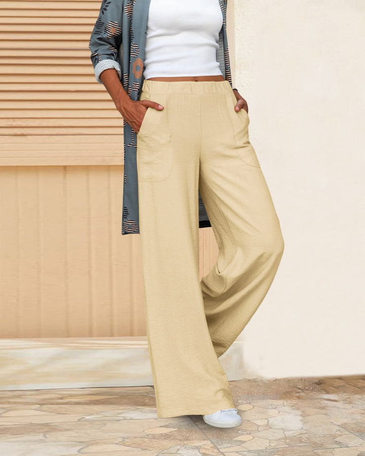 Stylish women's high waist straight leg trousers offering ultimate comfort for casual and work outfits.
