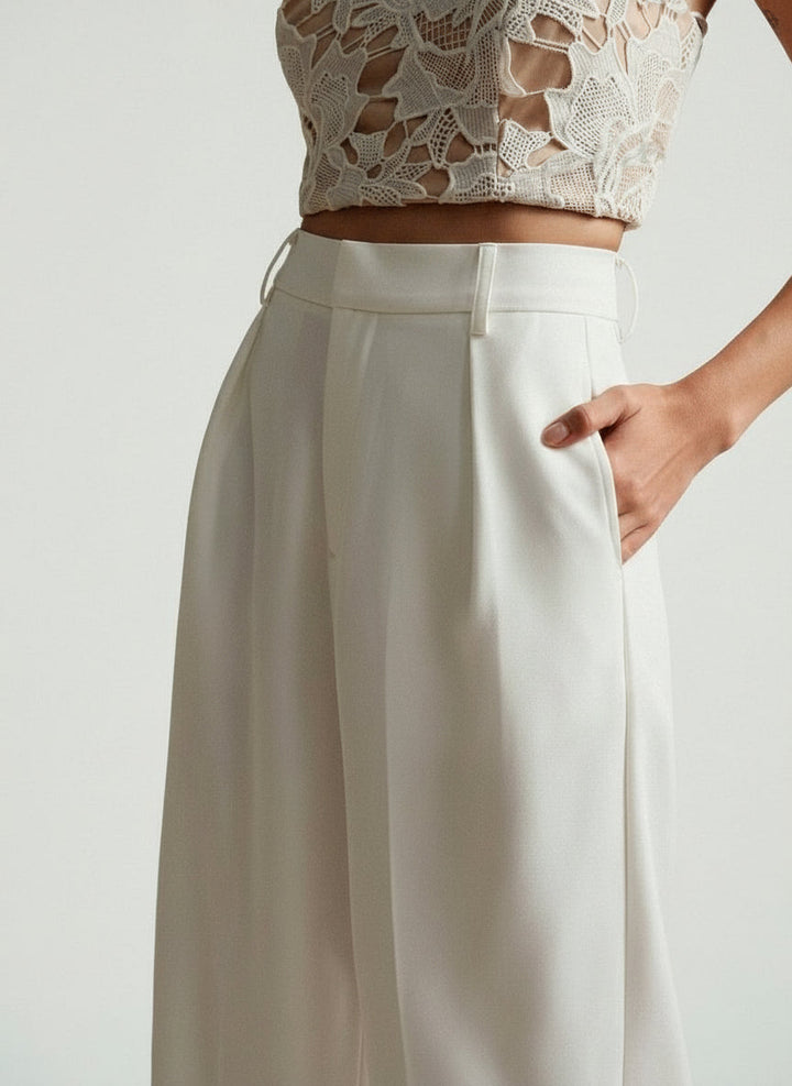Modern women's high waist wide leg trousers, tailored fit for contemporary fashion.