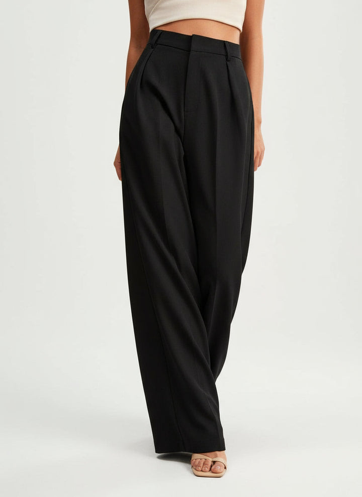 Timeless women's high waist wide leg tailored trousers, classic yet modern, wardrobe essential.