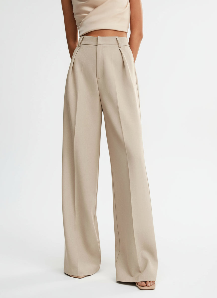 Women's high waist wide leg trousers, showcasing tailored fit and comfortable design.