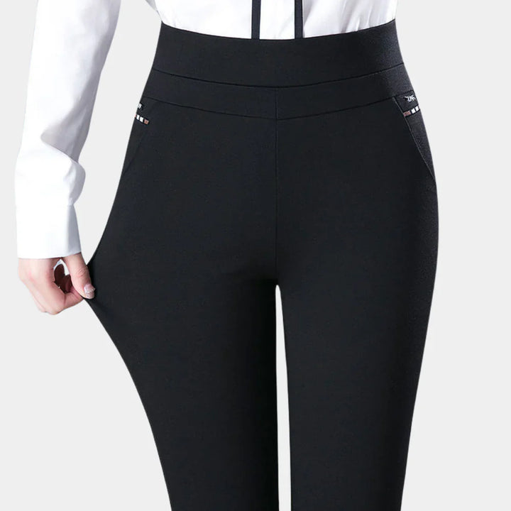 Versatile women's black stretch trousers, high-waisted for comfort. Perfect casual or office pants.