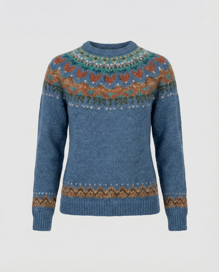 Women's stylish Icelandic vintage knit sweater, a warm & cozy pullover for everyday winter fashion.