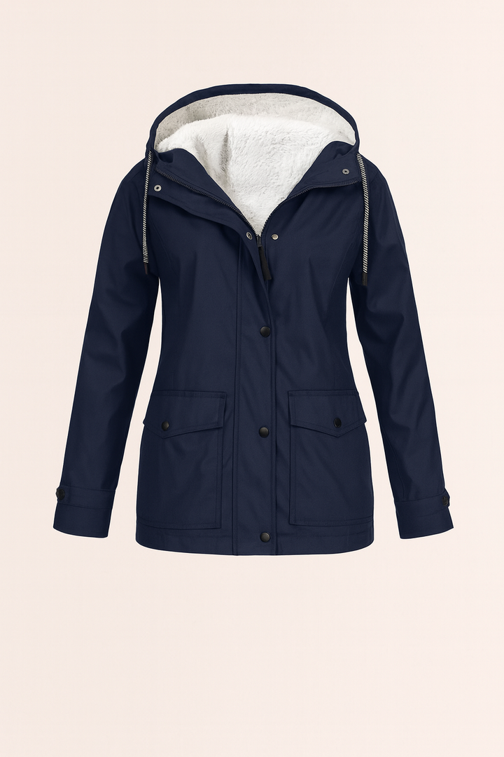 Casual women's insulated jacket, ideal for winter, with a protective and warm hood.