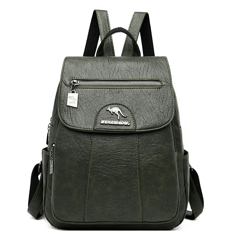 Versatile women's large leather anti-theft backpack, a secure & fashionable daily essential bag.