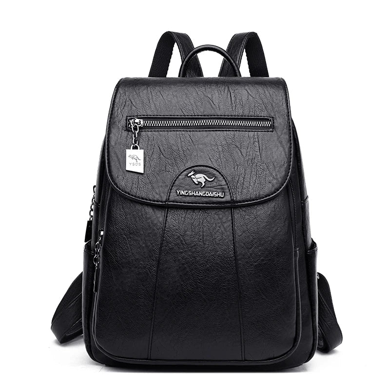 Stylish large leather backpack for women, featuring anti-theft design and ample space.