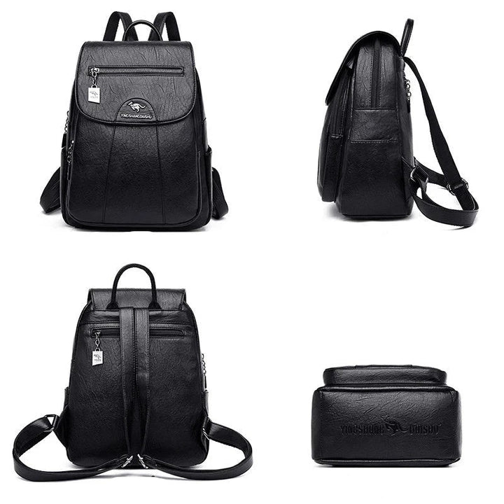 Secure women's anti-theft leather backpack, a fashionable and practical travel bag.