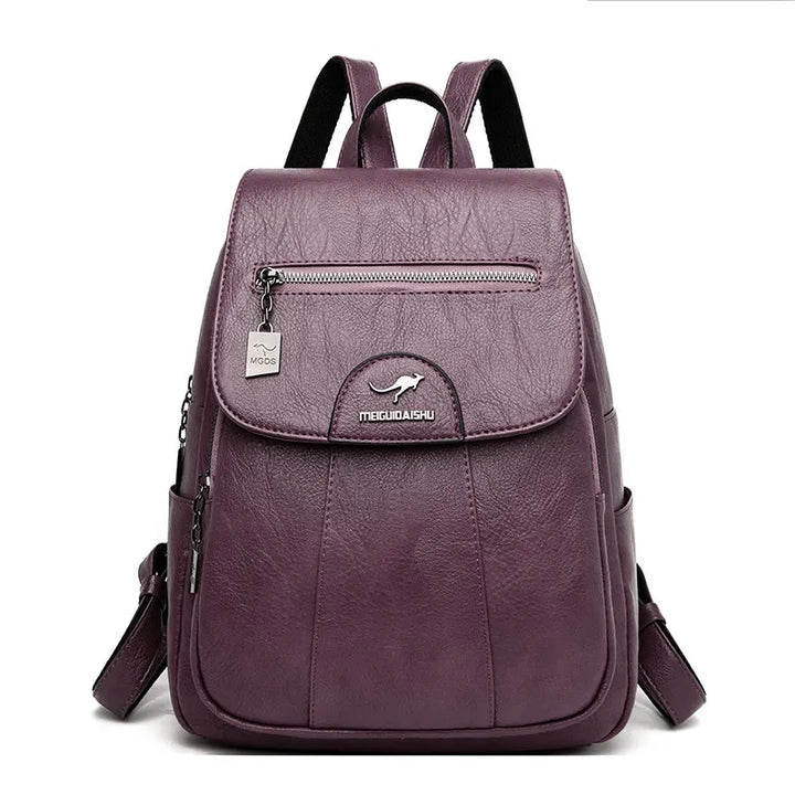 Side view of the chic women's leather anti-theft backpack, perfect for daily use.