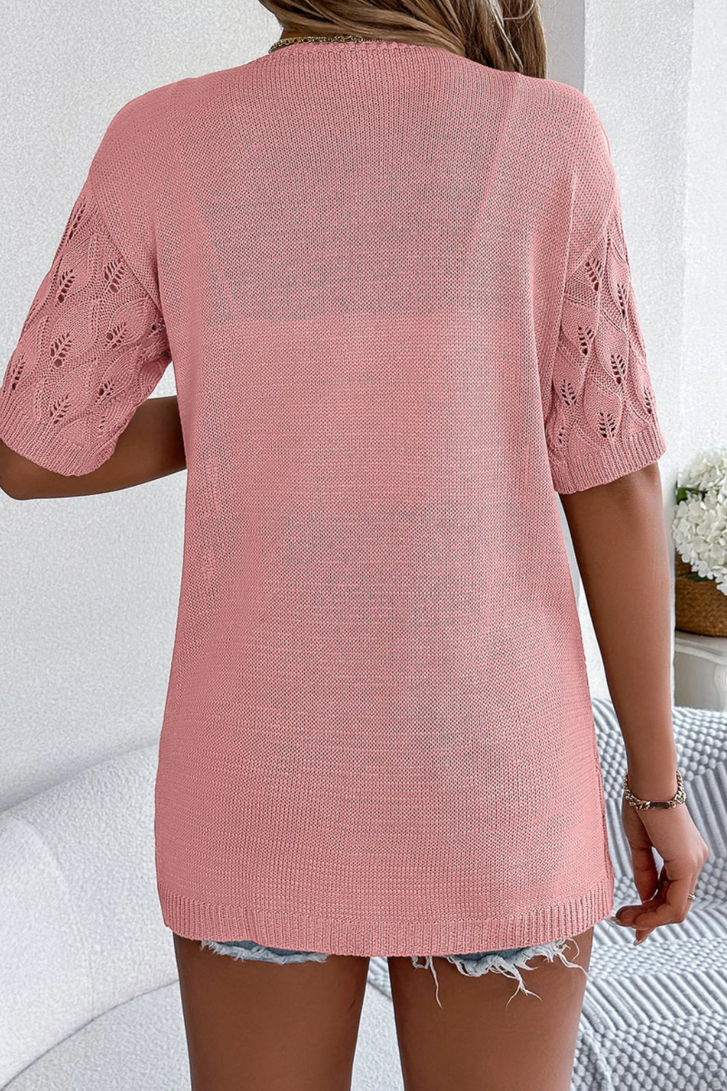 Versatile women's open front crochet cardigan, short sleeve, lightweight, great for warm weather cover-up.