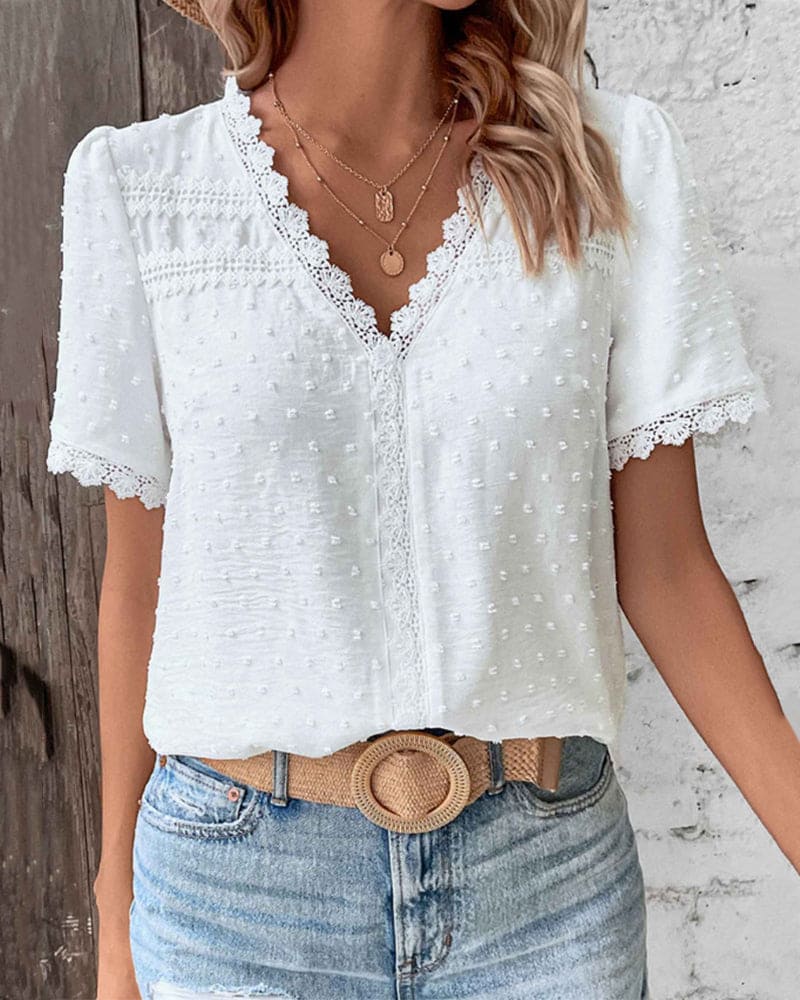 Elegant women's V-neck blouse, lightweight & casual for effortless summer style.