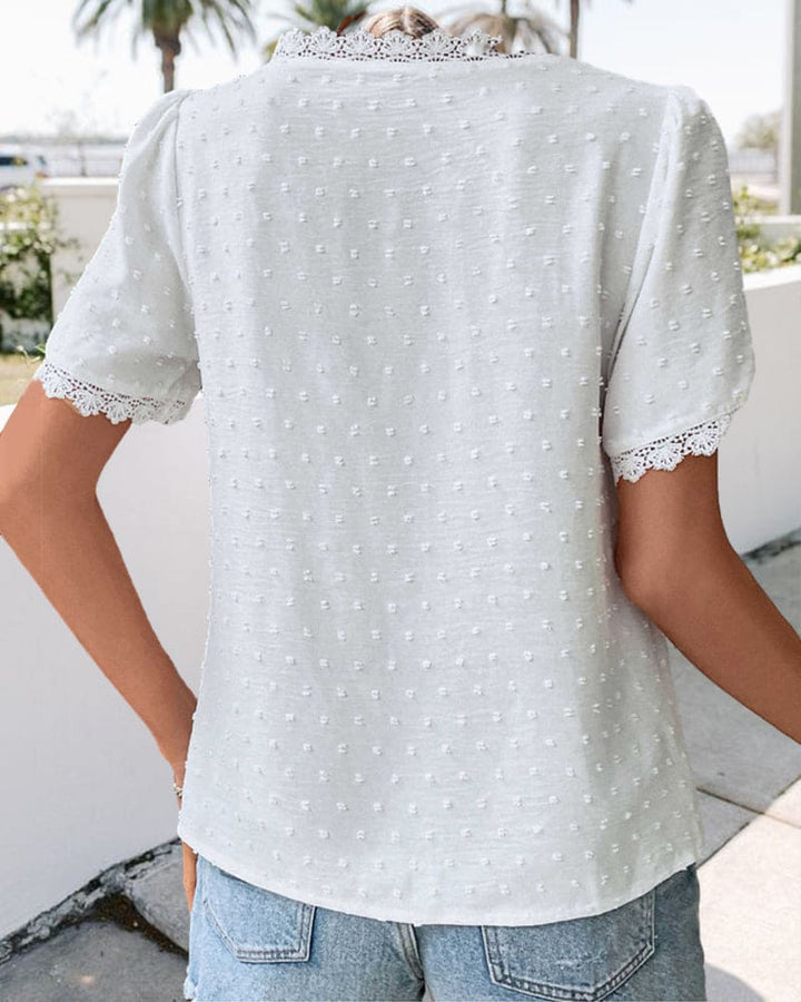Effortless women's summer V-neck blouse, lightweight, chic, and comfortable.