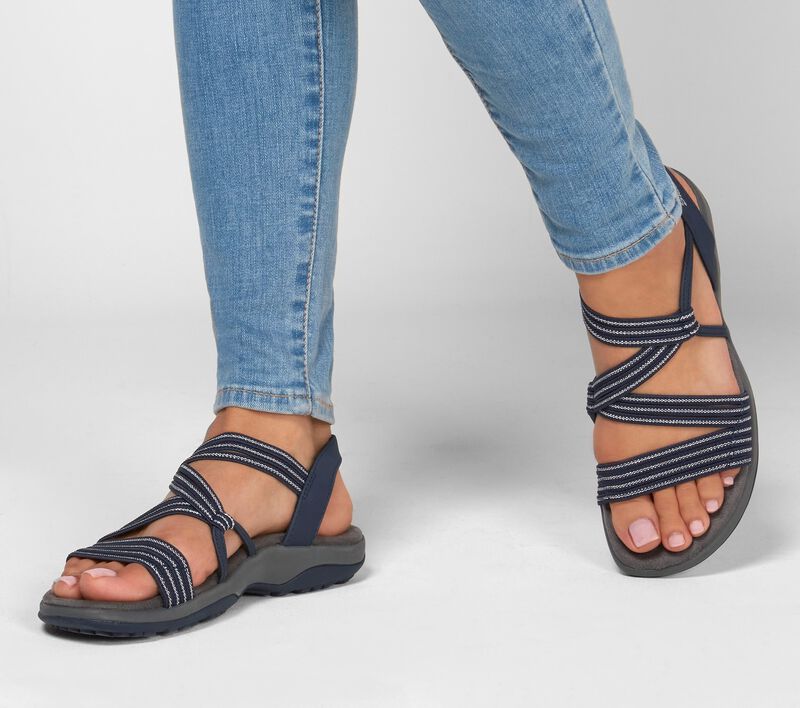 Comfortable ladies' walking sandals featuring flexible elastic straps and non-slip sole for summer.